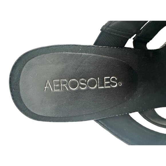 Aerosoles Protector‎ Black Croc 3" Heels Sandals Size 8 Slip On Open Toe Shoes - Picture 3 of 10